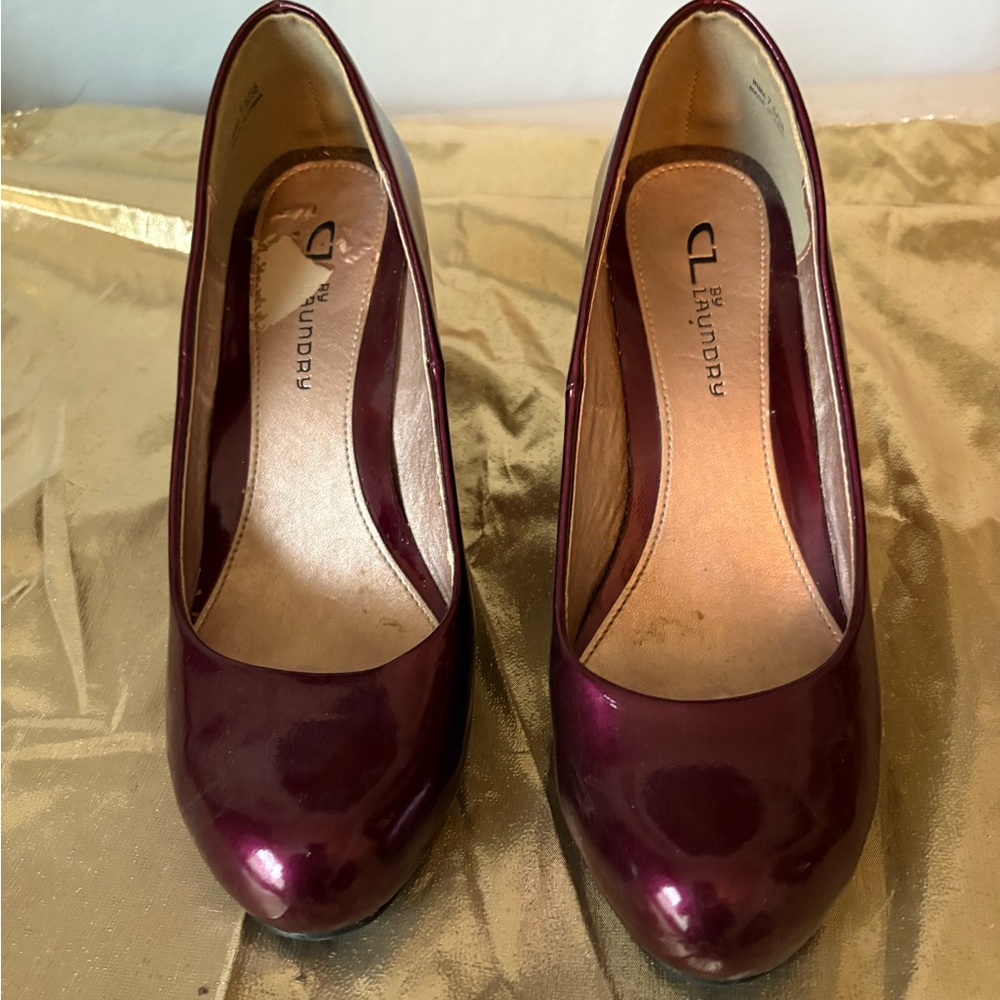 CL By Laundry Patten Leather Burgundy With Wedge Heels.